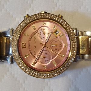 Michael Kors 2 Tone Parker watch Silver and Gold with Pink Face